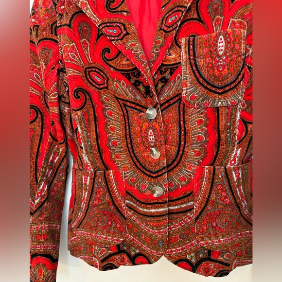 Ladies Isaac Mizrahi Red Corduroy Paisley Print Blazer - Picture 7 of 10